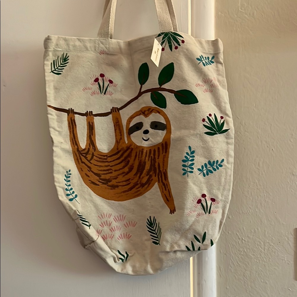 Cost Plus World Market Sloth Canvas Tote Bag NWT